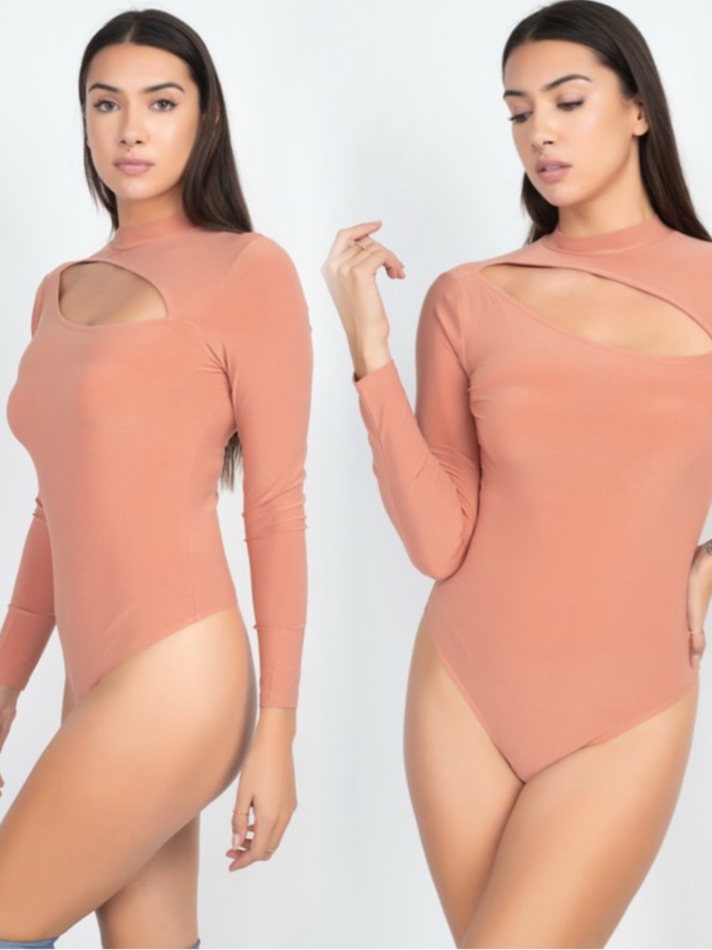 IRIS/HAUTE MONDE Long Sleeve Cutout Bodysuit - Dusty Rose - Picture 3 of 10